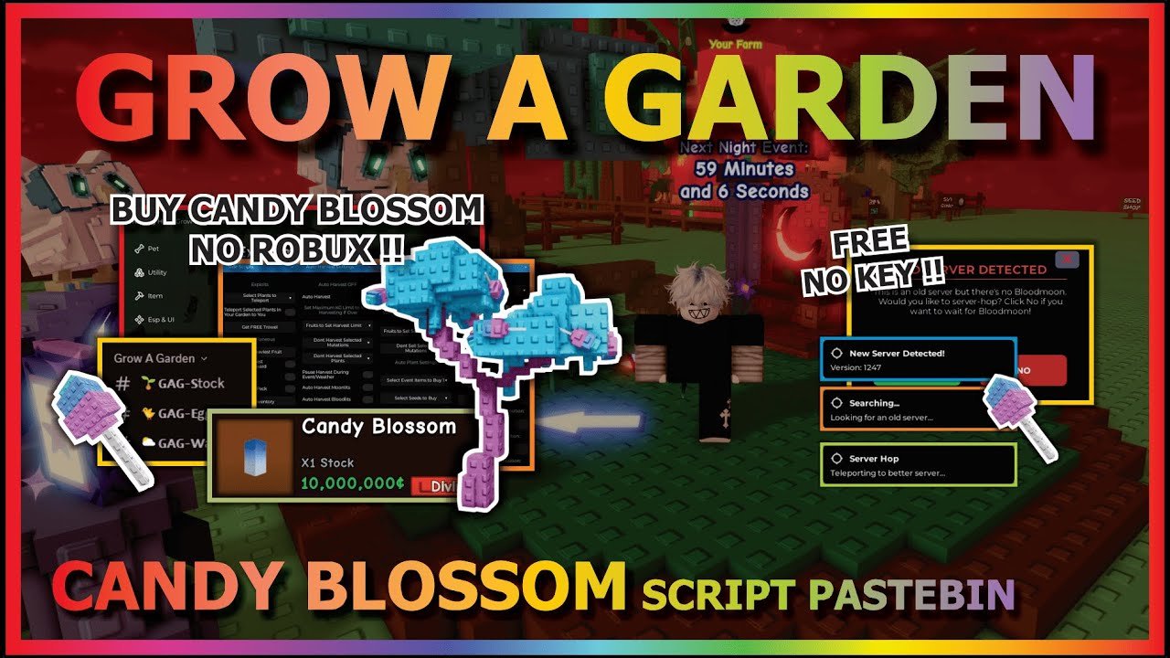 GROW A GARDEN Script Pastebin 2025 BUY CANDY BLOSSOM SEED, OLD SERVER FINDER (NO KEY) 🐔🧟‍♂️