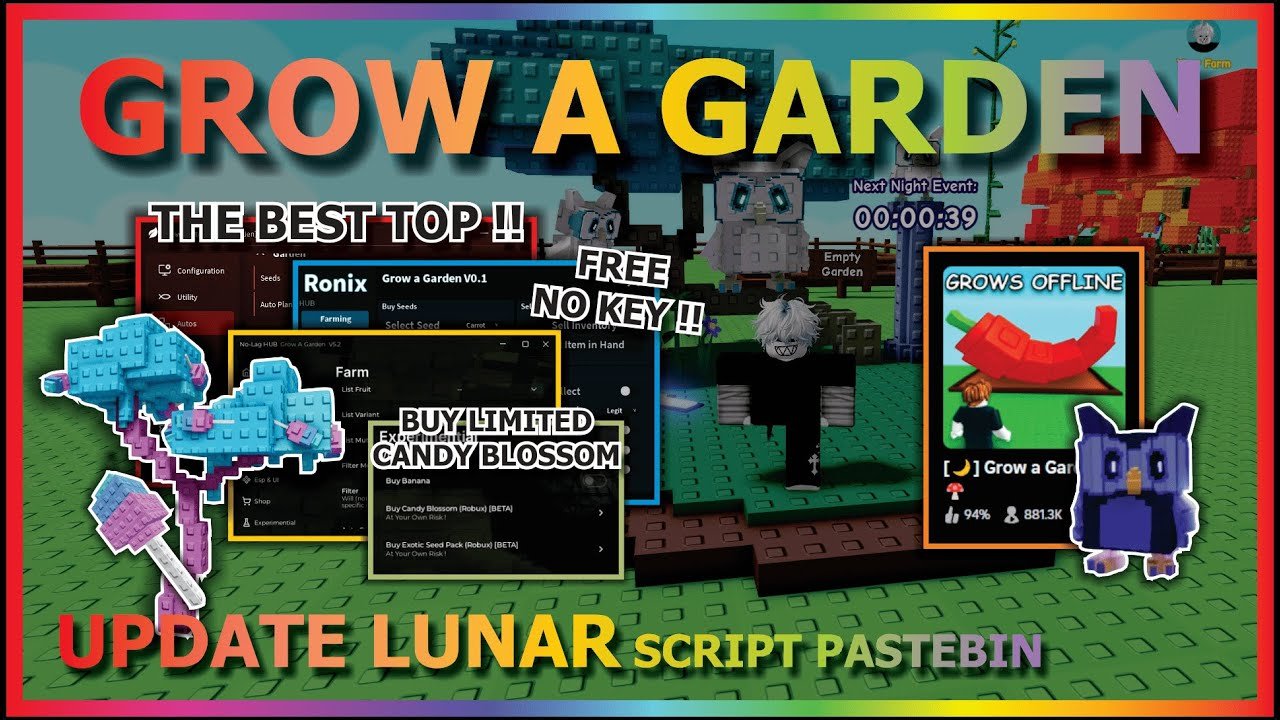 GROW A GARDEN Script Pastebin 2025 AUTO FARM, AUTO OWL QUEST, COLLECT MOONLIT (BUY CANDY BLOSSOM)🌙