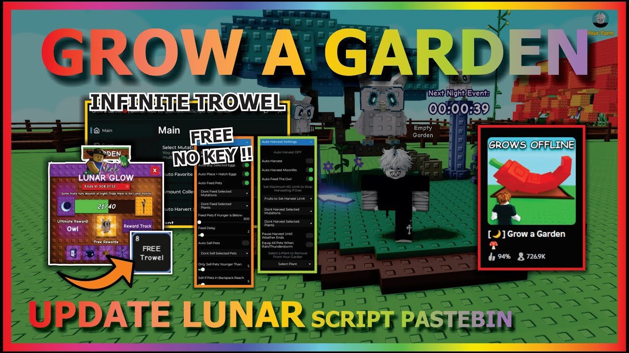 GROW A GARDEN Script Pastebin 2025 INFINITE TROWEL, AUTO FARM, COLLECT MOONLIT, QUEST OWL (NO KEY)🌙