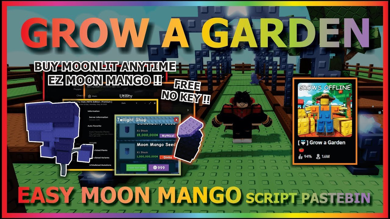 GROW A GARDEN Script Pastebin 2025 AUTO FARM, BUY MOONLIT SHOP ANYTIME, EZ MOON MANGO (NO KEY) ⛲🍅