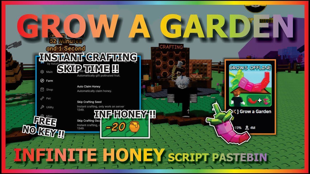 GROW A GARDEN Script Pastebin 2025 INFINITE HONEY, INSTANT CRAFTING, SKIP TIME (NO KEY) 🛠️🍏